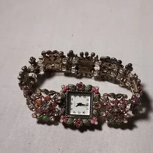Vintage Avon Flower Rhinestones Stretch Band Women\'s Watch Unique Floral Vintage Flower Rhinestone Color Stretch Band Watch  main image 2